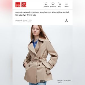 Uniqlo Short Trench Coat Size Large